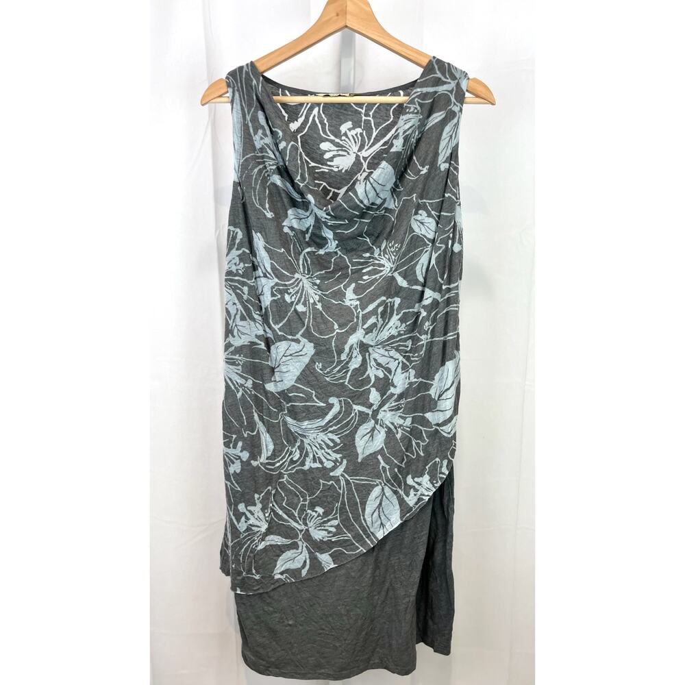 CHALET Size XS Cowl Neck Sleeveless Shift Dress Layered Look Floral Gray